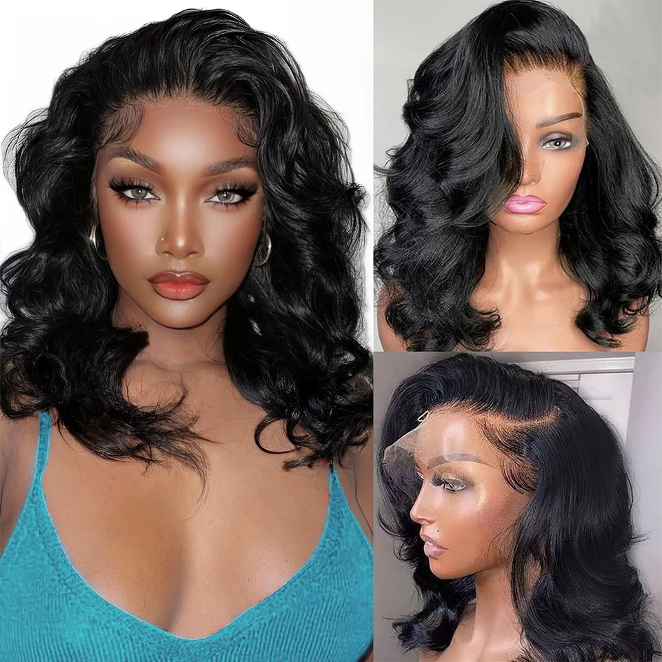 200 Density 10-14 Inch Short Bob Body Wave Wig 13x6 HD Lace Front 100% Human Hair Wigs For Women