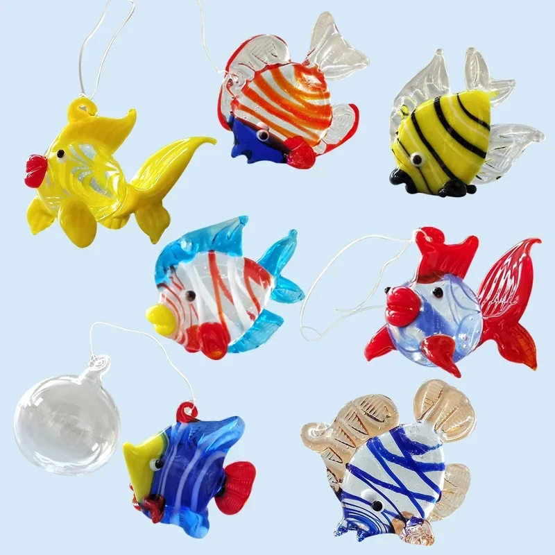 Aquarium Decor Floating Glass Marine Animal Ornament Cute Mini Fish Starfish Sea Star Lobster Shrimp Jellyfish Clownfish Pendant