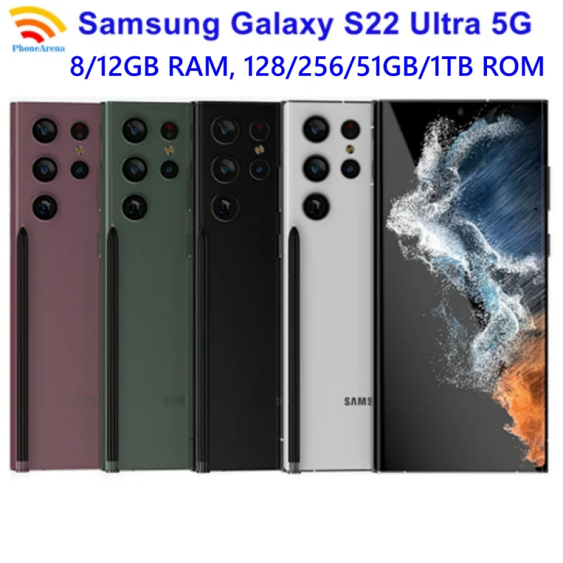 C Samsung Galaxy S22 Ultra 5G S908U S908U1 S908E S908B 6.8" 8/12GB RAM 128/256/512GB/1TB ROM Snapdragon Original Unlocked Phone