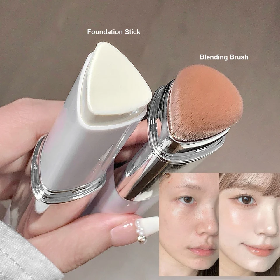 2-in-1 Natural Color Foundation Stick Lightweight Moisturizing Brightening Foundation Cream Concealer for All Skin Types Makeup
