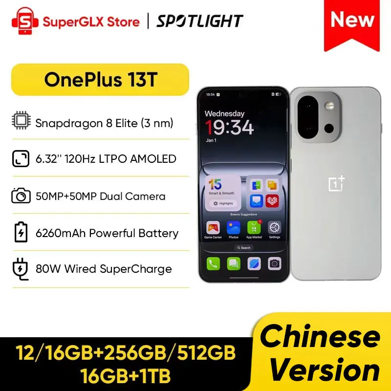 OnePlus 13T Unlocked 5G Smartphone Snapdragon 8 Elite  6.32" 120Hz LTPO AMOLED Display 50MP 6260mAh Battery 80W SuperCharge