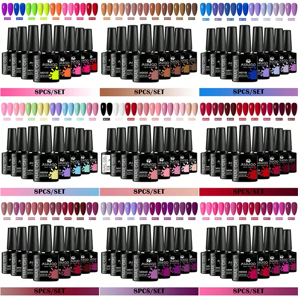 8Pcs 8ml Gel Nail Polish Set , Long Lasting, Lead-Free Semi Permanent Soak Off UV Gel Varnish For Summer, DIY Nail Art Design
