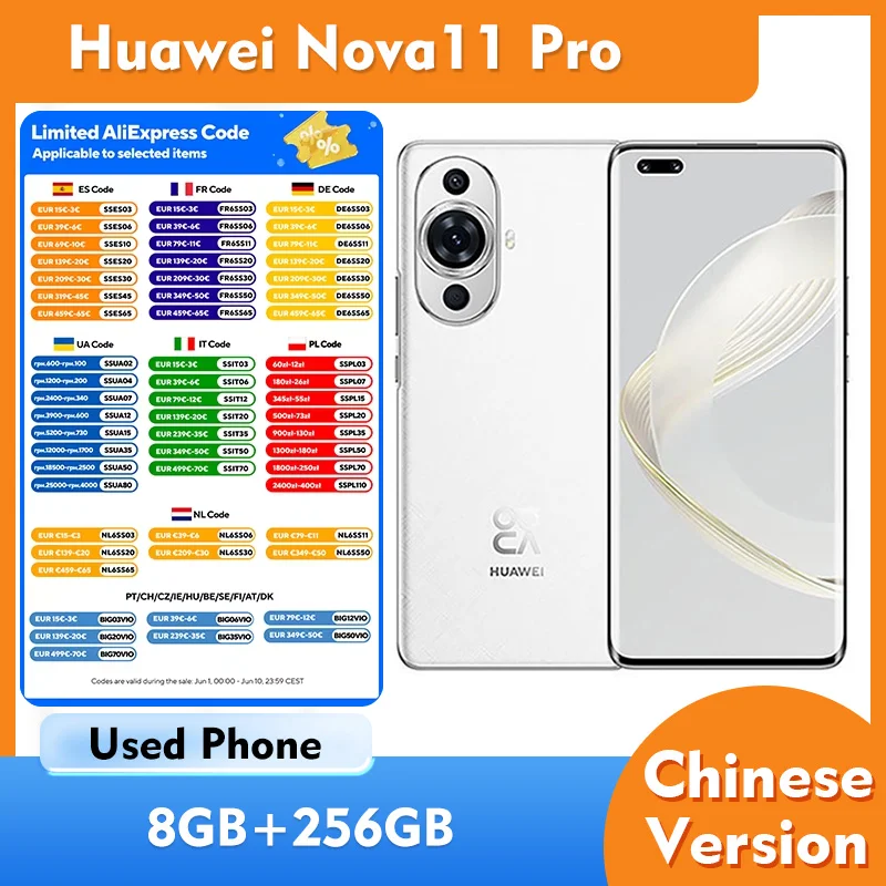 Huawei Nova11 Pro 4G 8GB RAM 256GB ROM SmartPhone 6.78 inches 2652x1200px 4500mAh HarmonyOS Used Phone