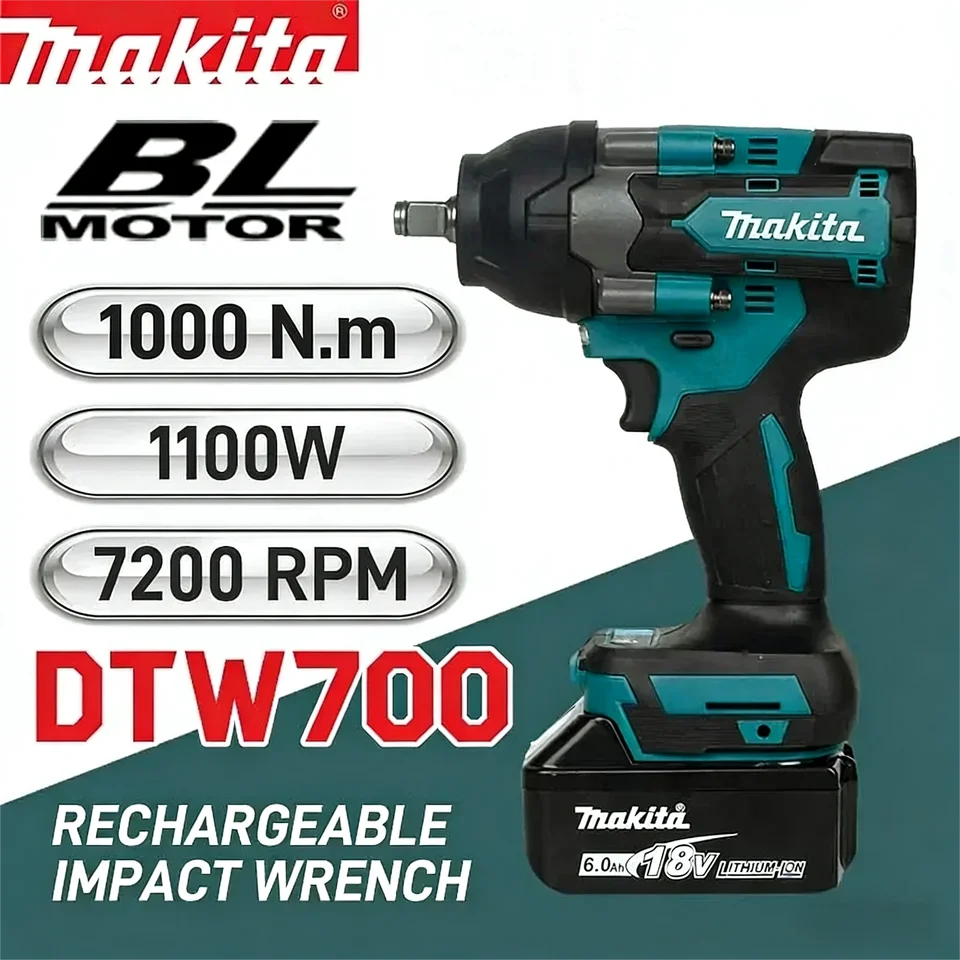 Makita Brushless DTW700 Cordless Electric Impact Wrench 1/2 Inch 18V Battery Compatible Power Tool for Automotive Repair