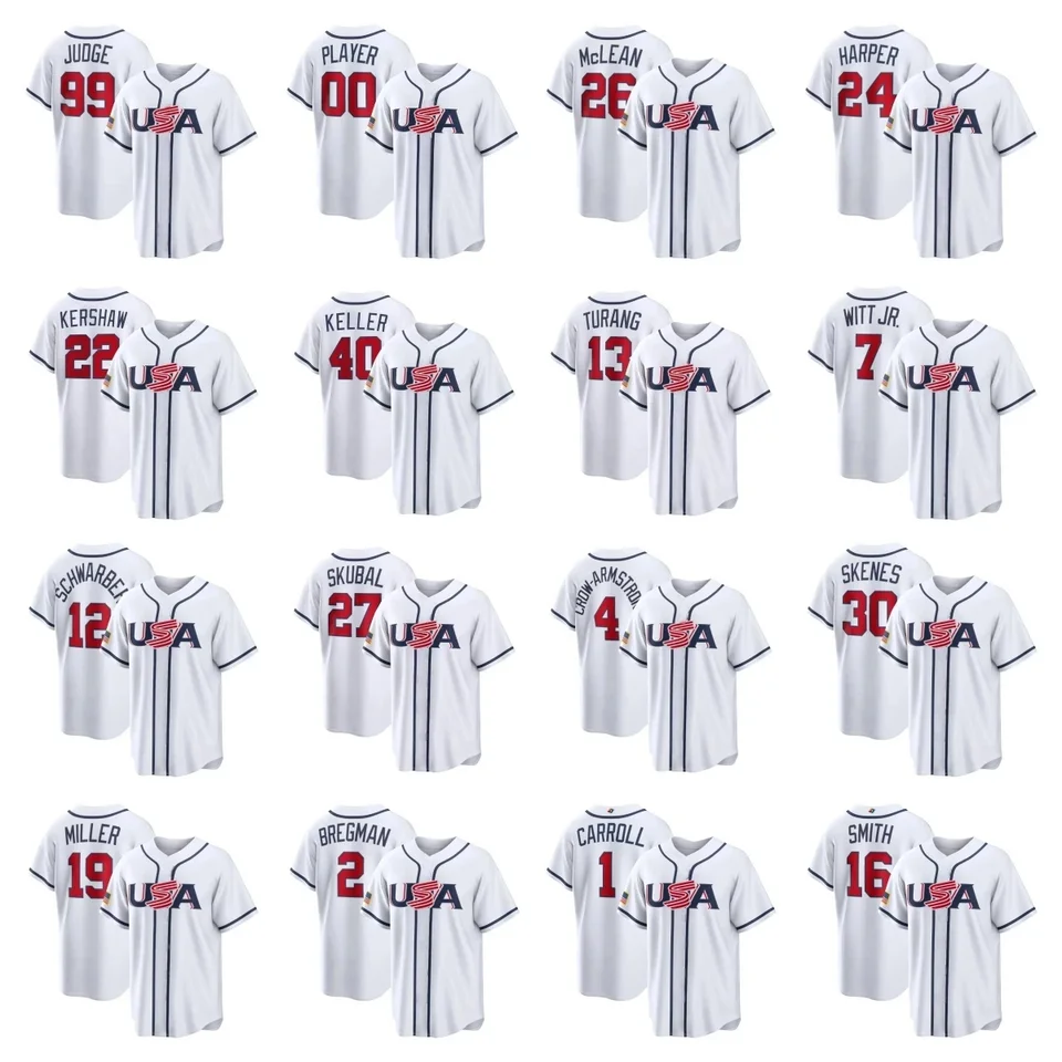 USA Baseball National Team Home White Replica Jersey T Shirt Men Official Player Name Number Baseball Uniform Sports Fan Apparel