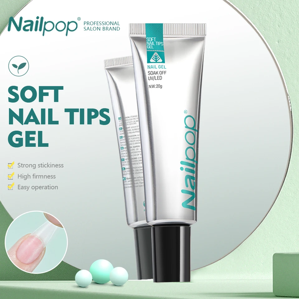 NAILPOP Soft Nail Tips Gel Soak Off Gel Glue Used To Quick Paste Fake Tips and Rhinestones UV Jelly Polish Nail Art Tools 20g