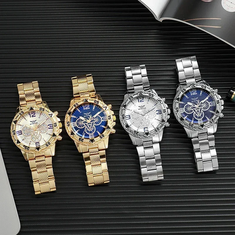 Luxury Business Men's Watch Stainless Steel Strap Blue-Light Glass Men Quartz Watches Big Dial Casual Wristwatch for man gifts