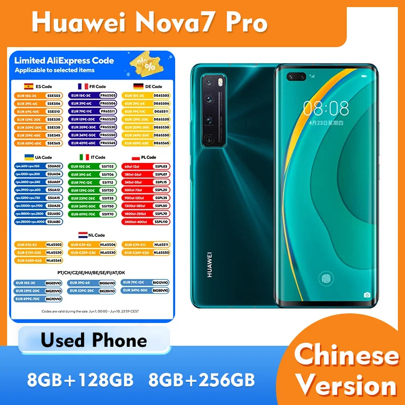Huawei Nova7 Pro 5G Smartphone Android Screen 6.15 inches 2340x1080px 4000mAh Nano SIM Used Phone