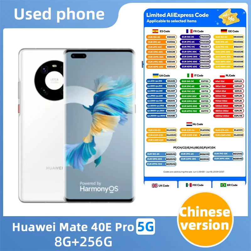 Huawei Mate 40E Pro 5g 4400mAh CPU HiSilicon Kirin 9000L 3.13Ghz 6.76in 90HZ HarmonyOS 2 Used Phone