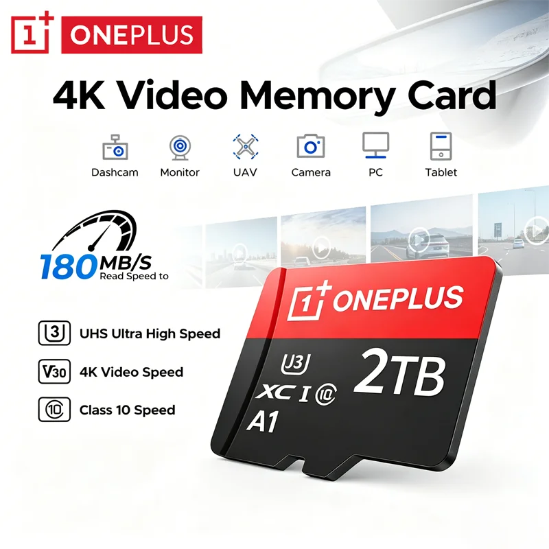 OnePlus 2TB Ultra-Speed V30 A2 SD Card 512GB 256GB 128GB Memory Card 1TB Micro TF SD Adapter for Smartphone/Tablet/PC Cross-Use