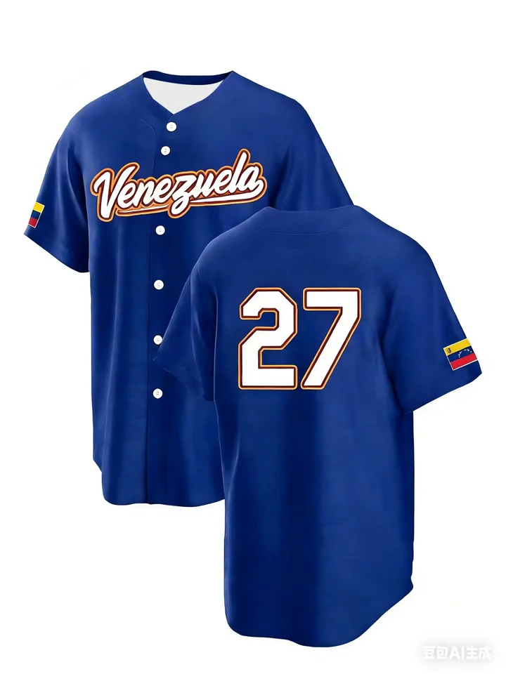 Venezuela Flag Style Adult Short Sleeve Baseball Jersey Button Up Shirt Breathable Outdoor Sports Essential Quick Dry Loose Fit