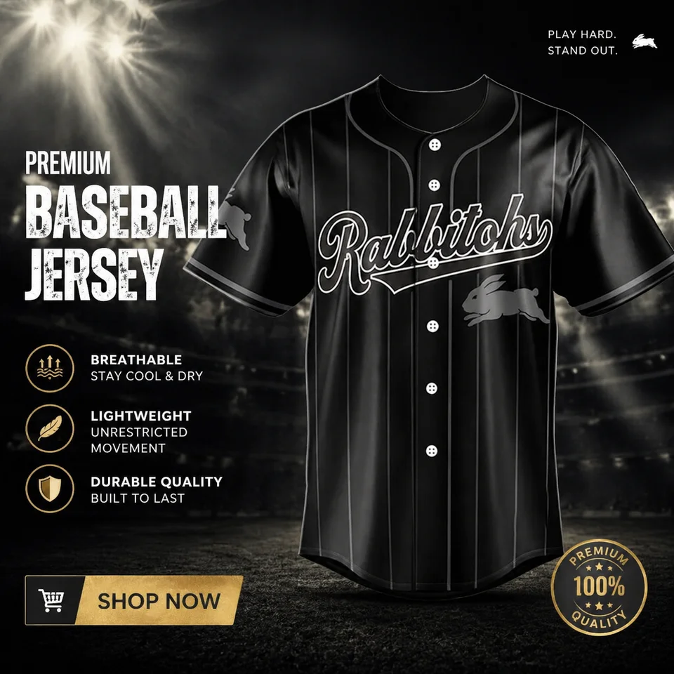 Hot Sale 2026 New Rabbitohs NRL Black Striped Baseball Jersey Unisex Button Down Breathable Polyester Rugby League Casual Shirt