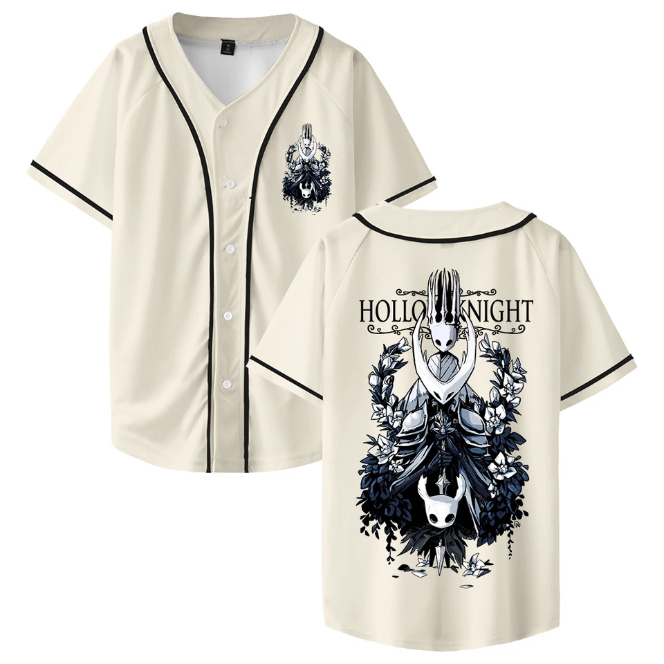 GF Hollow Knight Game Baseball Jersey V-Neck Short Sleeve Button-up Shirts Women Men Harajuku Streetwear Tops