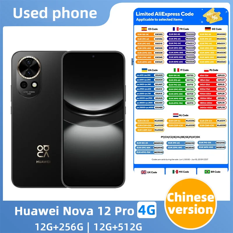 Huawei Nova 12 Pro 4g Android 6.76" Kirin 9000S Camera Battery 100W SuperCharge NFC HarmonyOS 4.0 Smartphone Used Phone